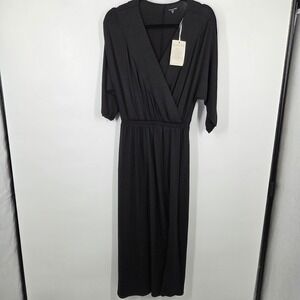 NEW Garnet Hill XS Black Faux Wrap TENCEL Maxi Casual Work Dress